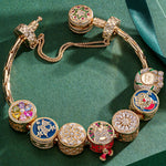 Sterling Silver Jolly Christmas Charms Bracelet Set With Enamel In 14K Gold Plated (Includes bracelet and all charms shown)
