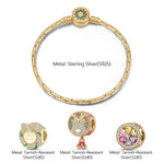 Sterling Silver Christmas Reindeer Charms Bracelet Set With Enamel In 14K Gold Plated (Includes bracelet and all charms shown)