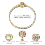 Sterling Silver Christmas Reindeer Charms Bracelet Set With Enamel In 14K Gold Plated (Includes bracelet and all charms shown)