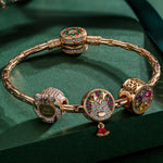 Sterling Silver Christmas Reindeer Charms Bracelet Set With Enamel In 14K Gold Plated (Includes bracelet and all charms shown)