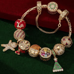 Cyber Monday Limited Special - Sterling Silver Festive Feasts Charms Bracelet Set With Enamel In 14K Gold Plated (Includes bracelet and all charms shown)