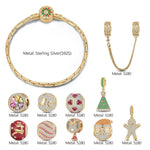 Cyber Monday Limited Special - Sterling Silver Festive Feasts Charms Bracelet Set With Enamel In 14K Gold Plated (Includes bracelet and all charms shown)
