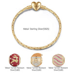 Sterling Silver Santa Claus and Reindeer Charms Bracelet Set With Enamel In 14K Gold Plated (Includes bracelet and all charms shown)