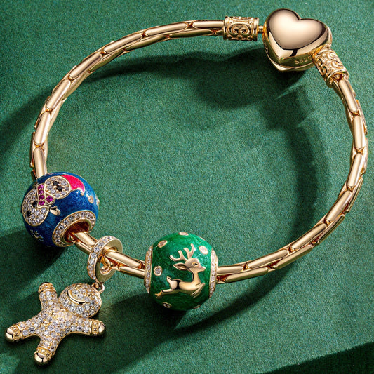 gona- Sterling Silver Winter Wishes Charms Bracelet Set With Enamel In 14K Gold Plated (Includes bracelet and all charms shown)