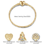 Sterling Silver Tree of Life and Jingle Bells Charms Bracelet Set In 14K Gold Plated (Includes bracelet and all charms shown)