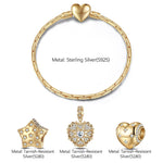 Sterling Silver Starlight Love Charms Bracelet Set In 14K Gold Plated (Includes bracelet and all charms shown)
