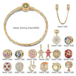 Limited Flash Sale - Sterling Silver Winter Wonderland Wishes Charms Bracelet Set With Enamel In 14K Gold Plated (Includes bracelet and all charms shown)