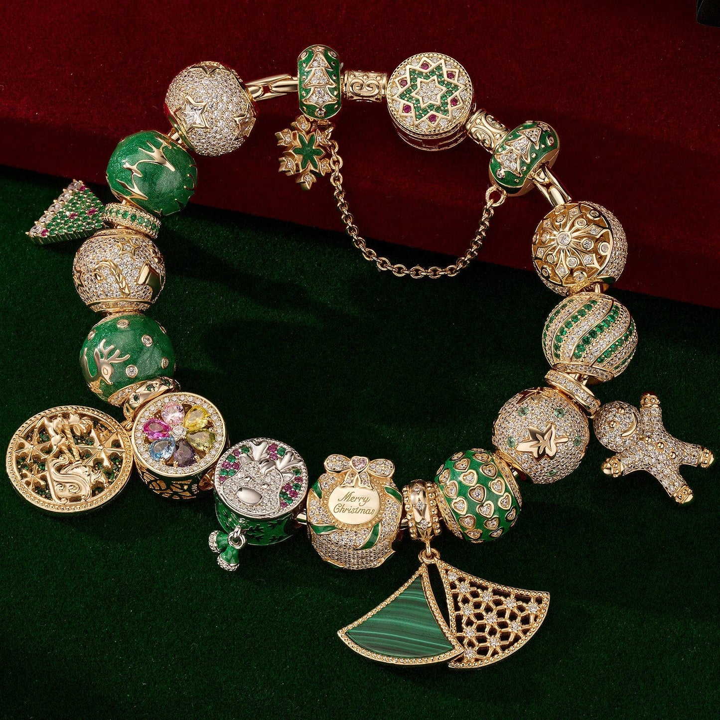 Sterling Silver Winter Wonderland Wishes Charms Bracelet Set With Enamel In 14K Gold Plated (Includes bracelet and all charms shown)