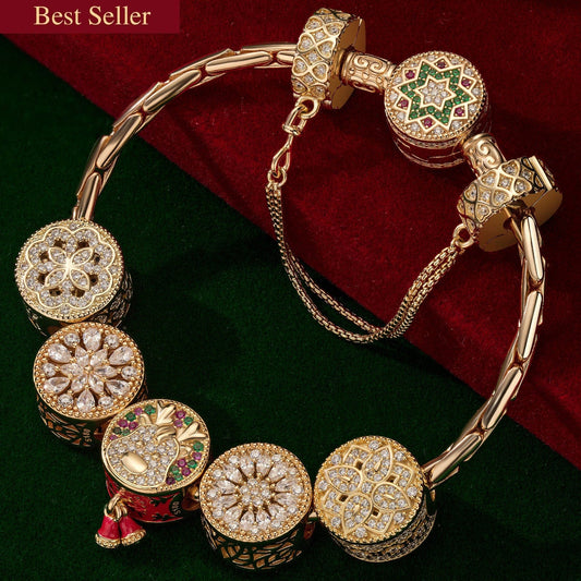 gona- Sterling Silver Snowflake Wonderland Charms Bracelet Set In 14K Gold Plated (Includes bracelet and all charms shown)