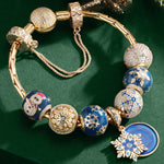 Sterling Silver Snowflake Dreams Charms Bracelet Set With Enamel In 14K Gold Plated (Includes bracelet and all charms shown)