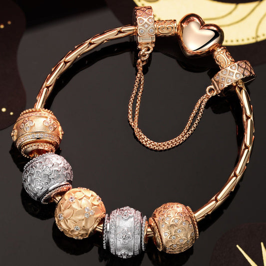 gona- Sterling Silver May You Bloom Abundantly Charms Bracelet Set In 14K Gold Plated (Includes bracelet and all charms shown)