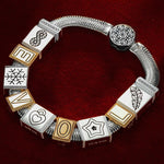 Sterling Silver Whispers Love Rectangular Charms Bracelet Set, Featuring Dual Plating in 14K Gold and White Gold (Includes bracelet and all charms shown)