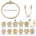 Sterling Silver Autumn in Tuscany Bamboo Chain Charms Bracelet Set With Enamel In 14K Gold Plated (Includes bracelet and all charms shown)
