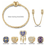 Sterling Silver Whimsical Romance Charms Bracelet Set With Enamel In 14K Gold Plated (Includes bracelet and all charms shown)