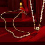 Sterling Silver Layered Necklaces Set: Tennis Chain Necklace and Pearl Necklace with the Golden Luck Charm Necklace Set In 14K Gold Plated