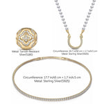 Sterling Silver Layered Necklaces Set: Tennis Chain Necklace and Pearl Necklace with the Golden Luck Charm Necklace Set In 14K Gold Plated