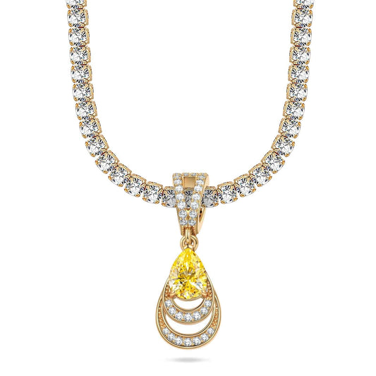 gona- Sterling Silver Tennis Chain Mermaid's Tear Charms Necklace Set In 14K Gold Plated