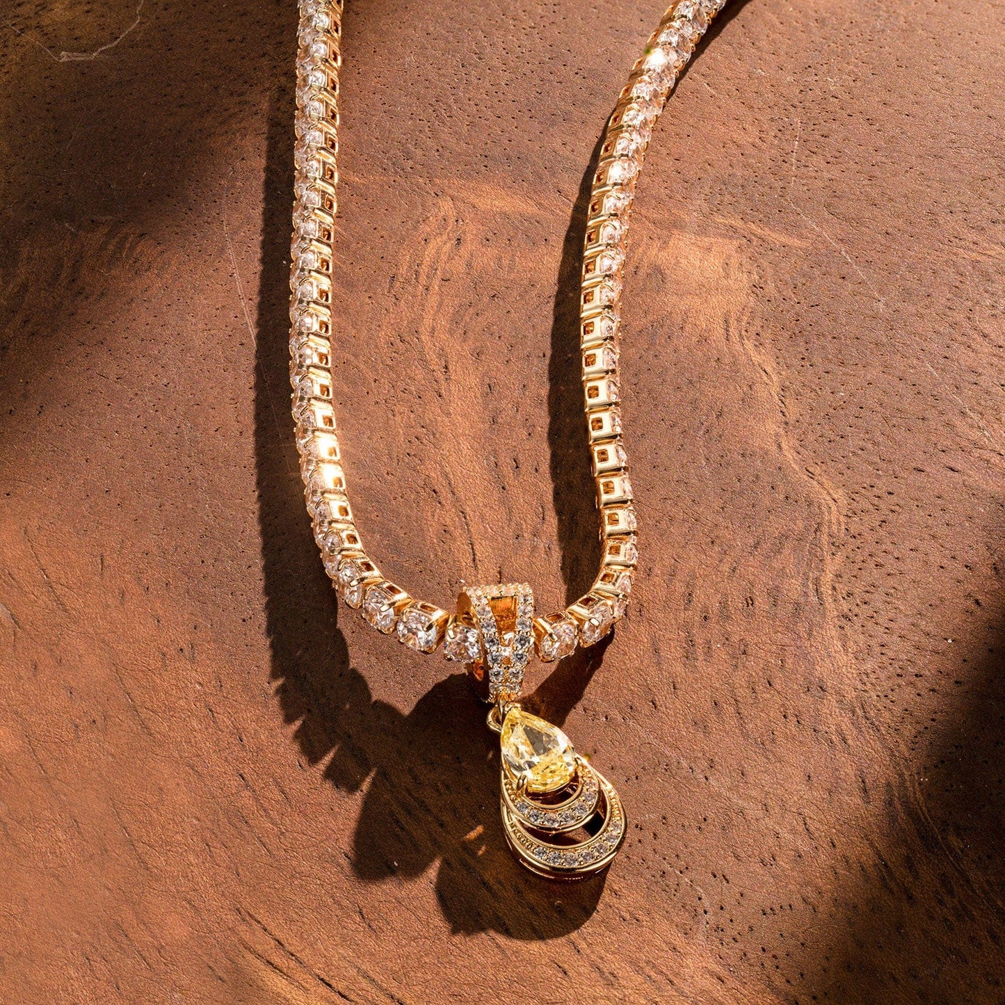 Sterling Silver Tennis Chain Mermaid's Tear Charms Necklace Set In 14K Gold Plated