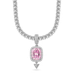 Sterling Silver Tennis Chain Metropolitan Muse Charms Necklace Set In White Gold Plated