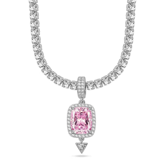 gona- Sterling Silver Tennis Chain Metropolitan Muse Charms Necklace Set In White Gold Plated