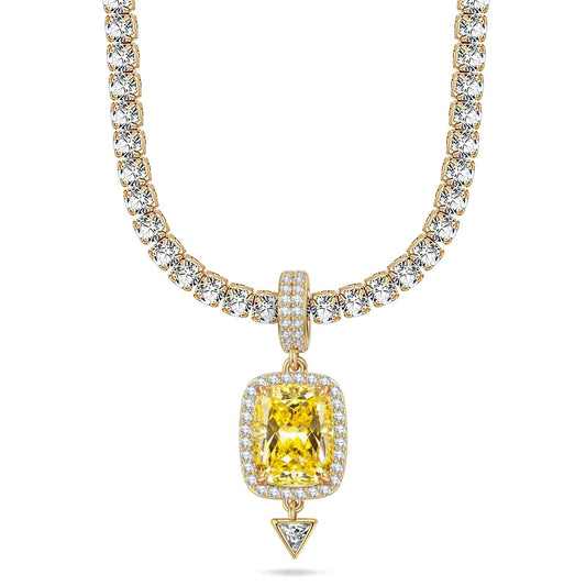 gona- Sterling Silver Tennis Chain Metropolitan Muse Charms Necklace Set In 14K Gold Plated