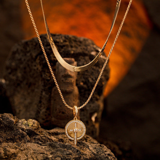 gona- Sterling Silver Layered Necklaces Set: Flat Snake Chain and Twisted Rope Chain with Sacred Overflow Charm Necklace Set In 14K Gold Plated