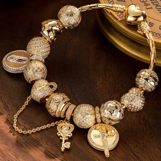 gona- Sterling Silver Vibrant Streets Charms Bracelet Set In 14K Gold Plated (Includes bracelet and all charms shown)