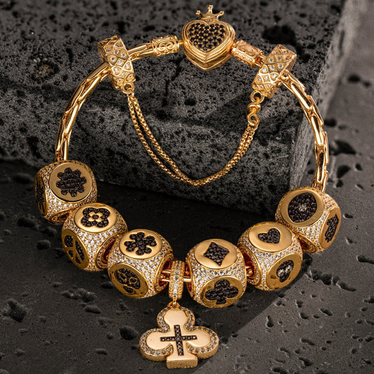 gona- Sterling Silver Cross of Destiny Charms Bracelet Set In 14K Gold Plated (Includes bracelet and all charms shown)