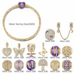 Sterling Silver Romantic Whirlwind Charms Bracelet Set With Enamel In 14K Gold Plated (Includes bracelet and all charms shown)