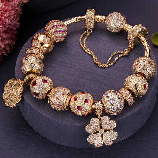 gona- Sterling Silver Heart's Desire Charms Bracelet Set In 14K Gold Plated (Includes bracelet and all charms shown)