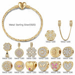 Sterling Silver Love's Glow Charms Bracelet Set With Enamel In 14K Gold Plated (Includes bracelet and all charms shown)