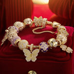 Shimmering Butterfly Sterling Silver Charms Bracelet Set With Enamel In 14K Gold Plated (Includes bracelet and all charms shown)