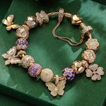 Shimmering Butterfly Sterling Silver Charms Bracelet Set With Enamel In 14K Gold Plated (Includes bracelet and all charms shown)