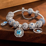 Sterling Silver Art Gallery Stroll Charms Bracelet Set In White Gold Plated (Includes bracelet and all charms shown)
