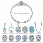 Sterling Silver Art Gallery Stroll Charms Bracelet Set In White Gold Plated (Includes bracelet and all charms shown)