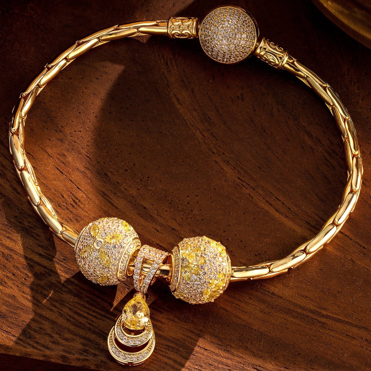 Sterling Silver Opulent Grace Charms Bracelet Set In 14K Gold Plated (Includes bracelet and all charms shown)