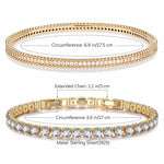 Sterling Silver Layered Bracelets Set: Tennis Bracelet and Bangle Bracelet Set In 14K Gold Plated
