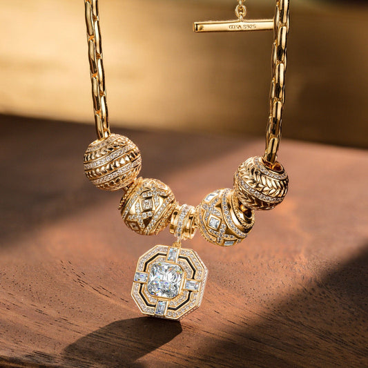 gona- Sterling Silver Artistic Whispers Charms Necklace Set In 14K Gold Plated