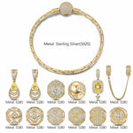 Sterling Silver Clover's Golden Glow Charms Bracelet Set In 14K Gold Plated (Includes bracelet and all charms shown)
