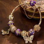Sterling Silver Whispered Wishes Butterfly Charms Bracelet Set With Enamel In 14K Gold Plated (Includes bracelet and all charms shown)