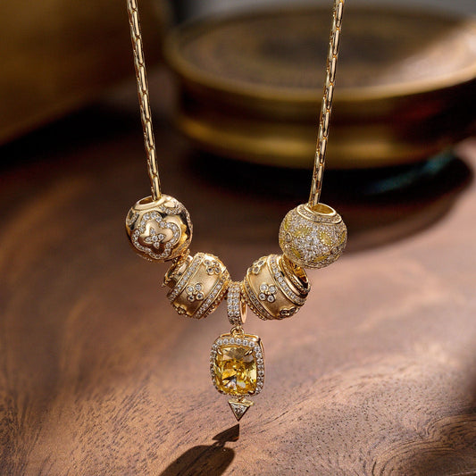 gona- Sterling Silver Golden Guidance Charms Necklace Set In 14K Gold Plated