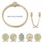 Sterling Silver Emerald of Life Charms Bracelet Set In 14K Gold Plated (Includes bracelet and all charms shown)