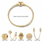 Sterling Silver Lucky Hamsa Charms Bracelet Set With Enamel In 14K Gold Plated (Includes bracelet and all charms shown)