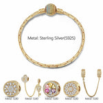 Sterling Silver Unlock the Color Bloom Charms Bracelet Set In 14K Gold Plated (Includes bracelet and all charms shown)