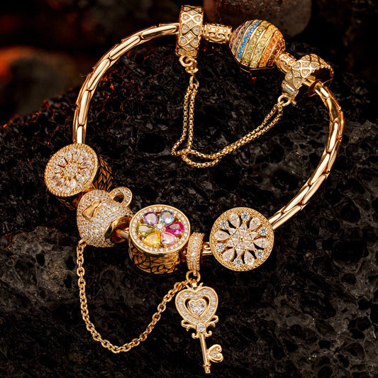 gona- Sterling Silver Unlock the Color Bloom Charms Bracelet Set In 14K Gold Plated (Includes bracelet and all charms shown)