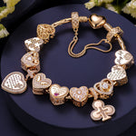 Sterling Silver Eternal Love and Guardian Charms Bracelet Set In 14K Gold Plated (Includes bracelet and all charms shown)
