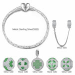 Sterling Silver Verdant Clover Treasures Charms Bracelet Set In White Gold Plated (Includes bracelet and all charms shown)
