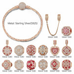 [💥As @JeannieBASMR's Pick] Sterling Silver Forever Blooming Charms Bracelet Set With Enamel In Rose Gold Plated (Includes bracelet and all charms shown)