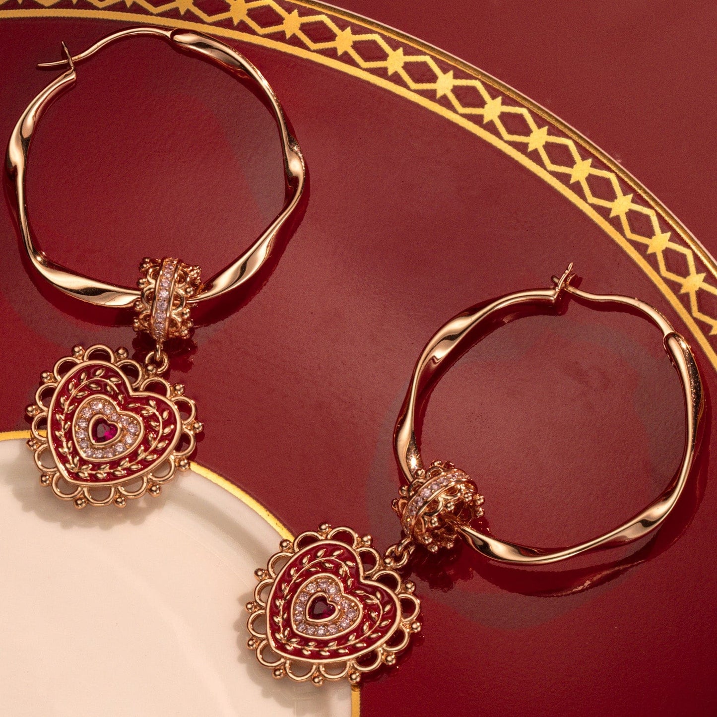 [💥As @JeannieBASMR's Pick] Sterling Silver Crowned With Love Charms Earrings Set With Enamel In Rose Gold Plated