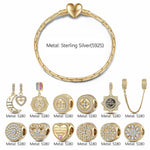 Sterling Silver Tender Love Charms Bracelet Set With Enamel In 14K Gold Plated (Includes bracelet and all charms shown)